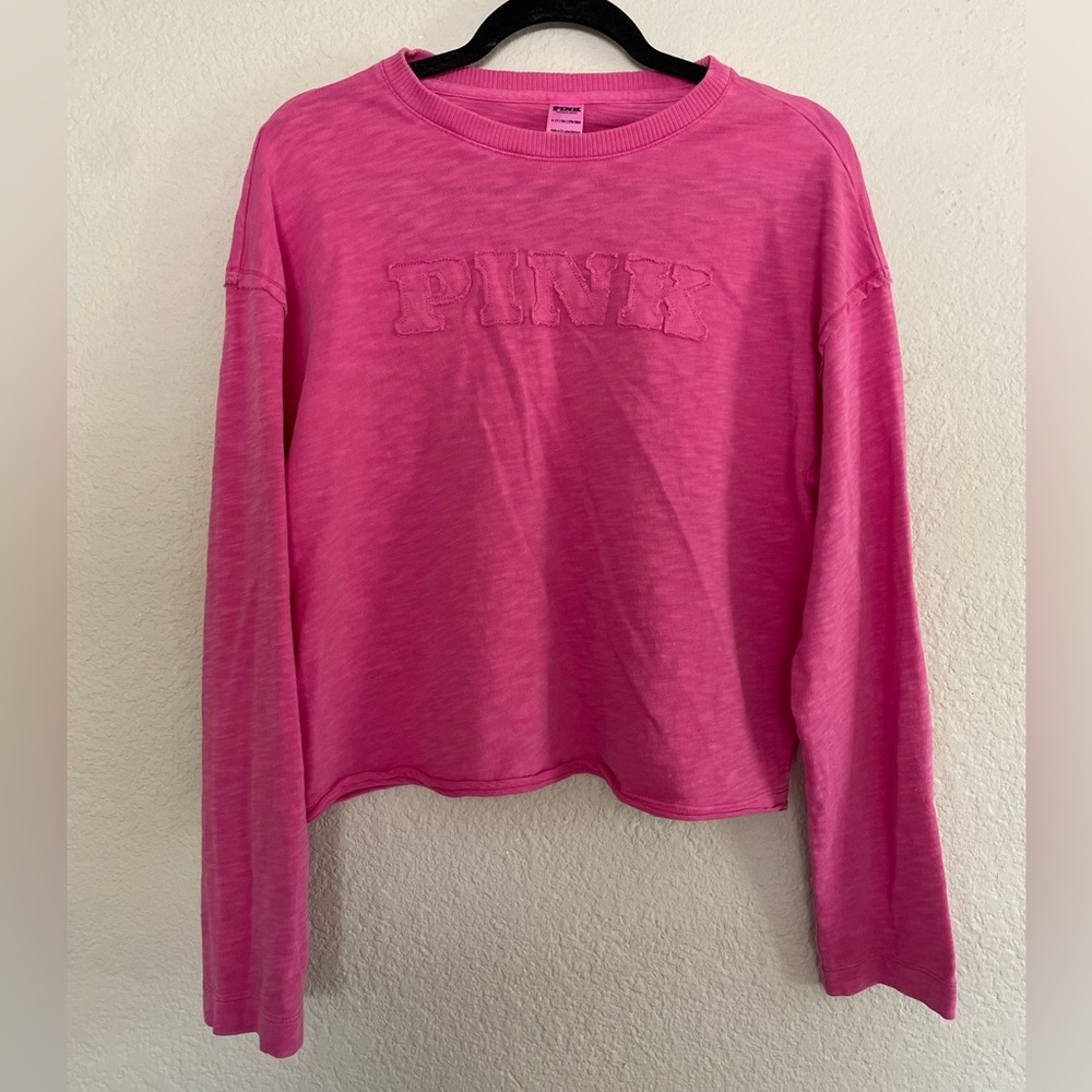 PINK Victoria's Secret Vibrant Pink Cropped Crewneck